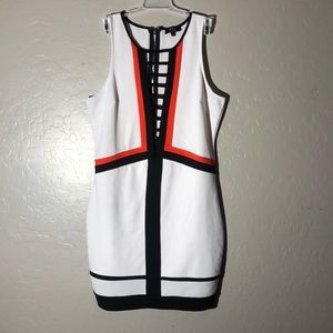 White dress with black and orange detail